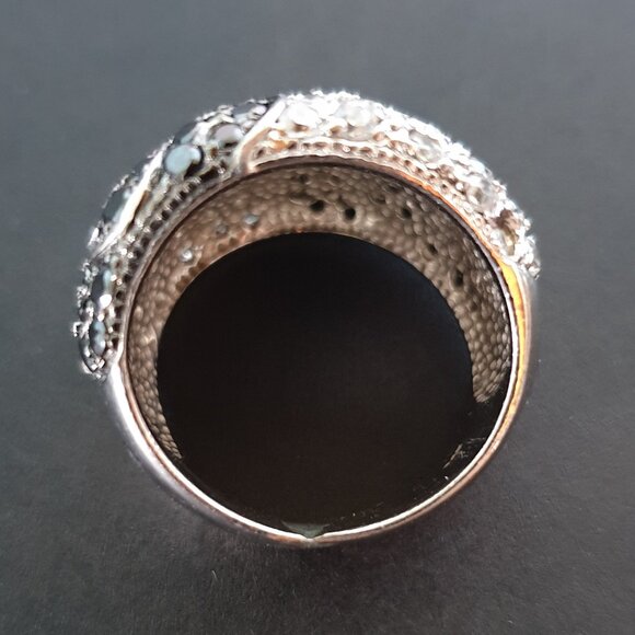 Vintage 925 Sterling Silver Black & White Cubic Zirconia Dome Cocktail Ring - Picture 9 of 15
